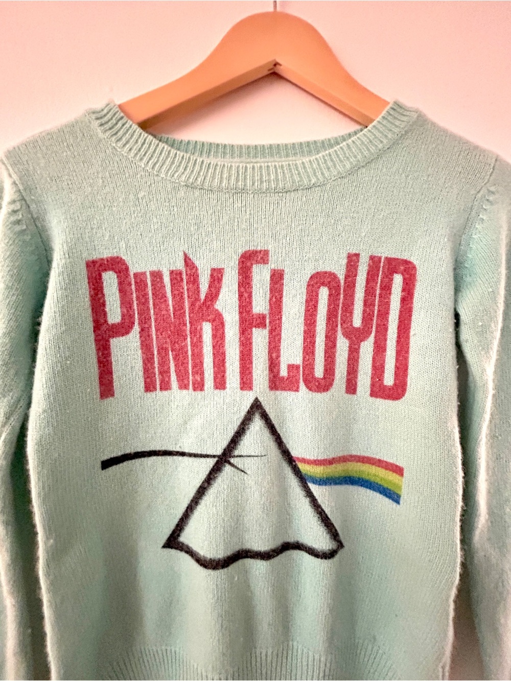 One of a Kind Vintage Y2K Aqua Angora Wool PINK FLOYD Sweater • Women’s S